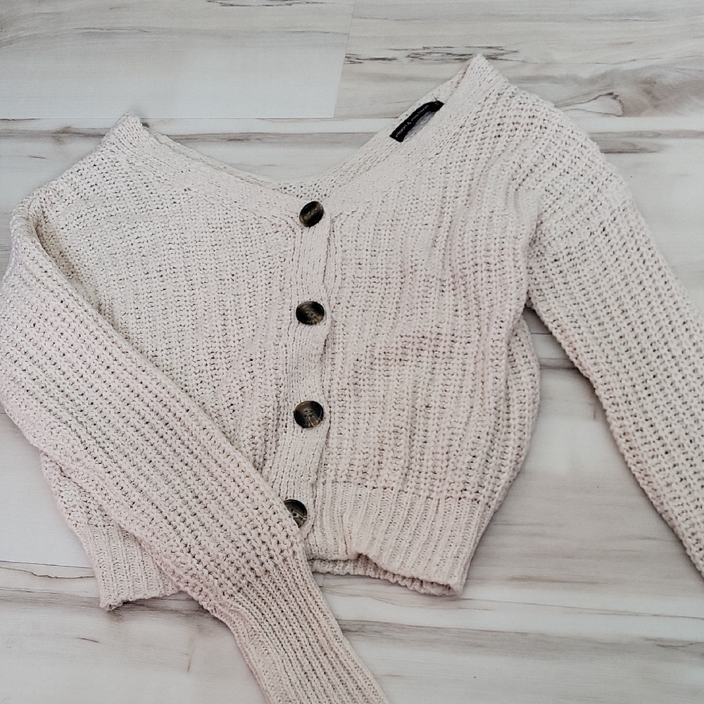 Women's Cream Button-Up Sweater